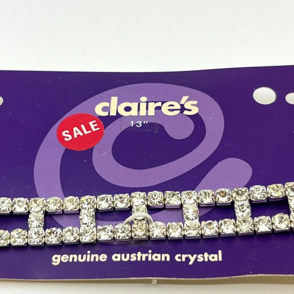 Claire's Silver Tone Austrian Crystal Geometric Ladder Bling Choker Necklace Y2K